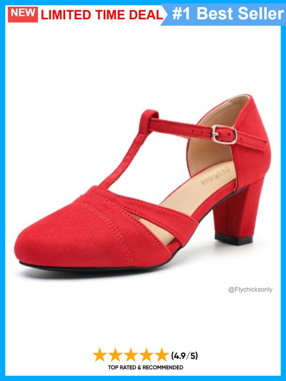 Women's T-Strap Mary Jane Pumps Round Toe Block Heel Velvet Dress Shoes
